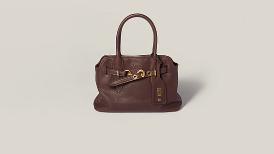 Cognac Ivy Leather Patchwork Bag | Miu Miu