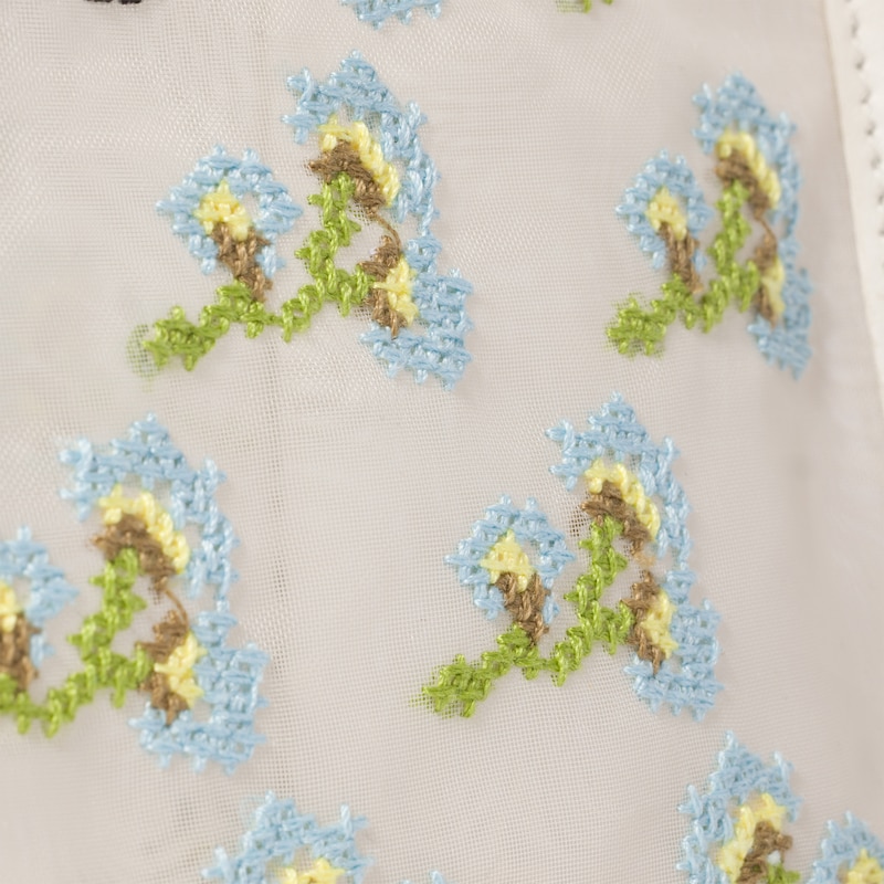 Embroidered mesh top-handle bag