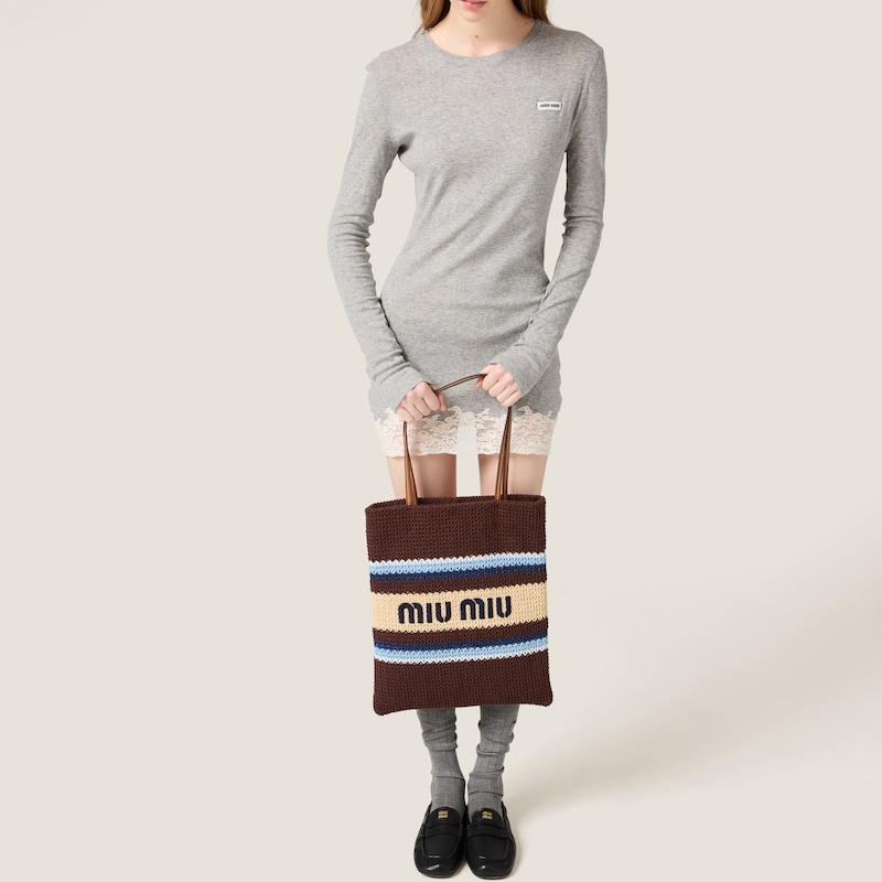 Raffia-effect woven tote bag