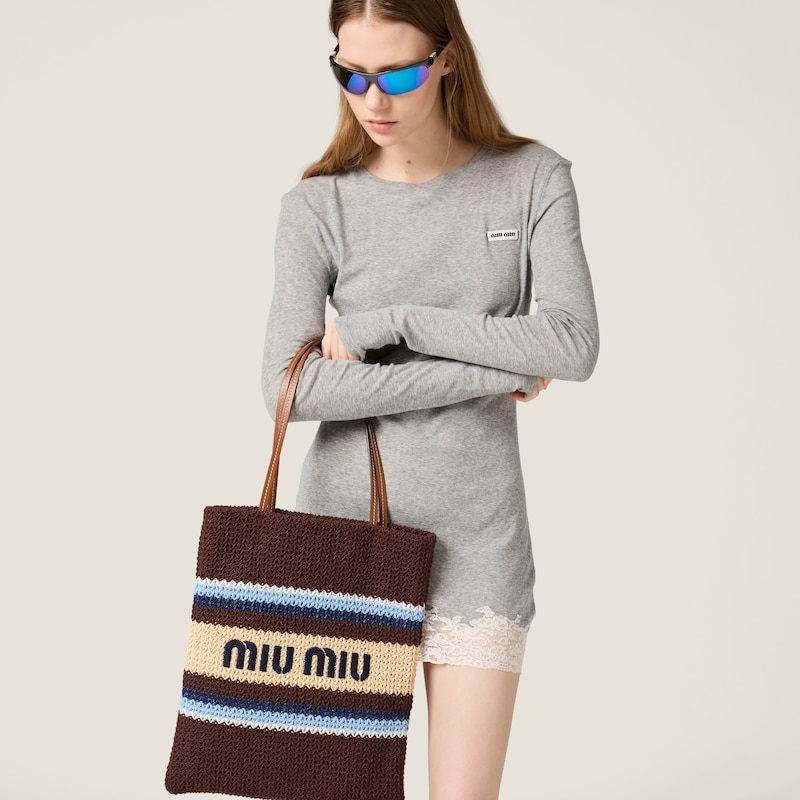 Raffia-effect woven tote bag