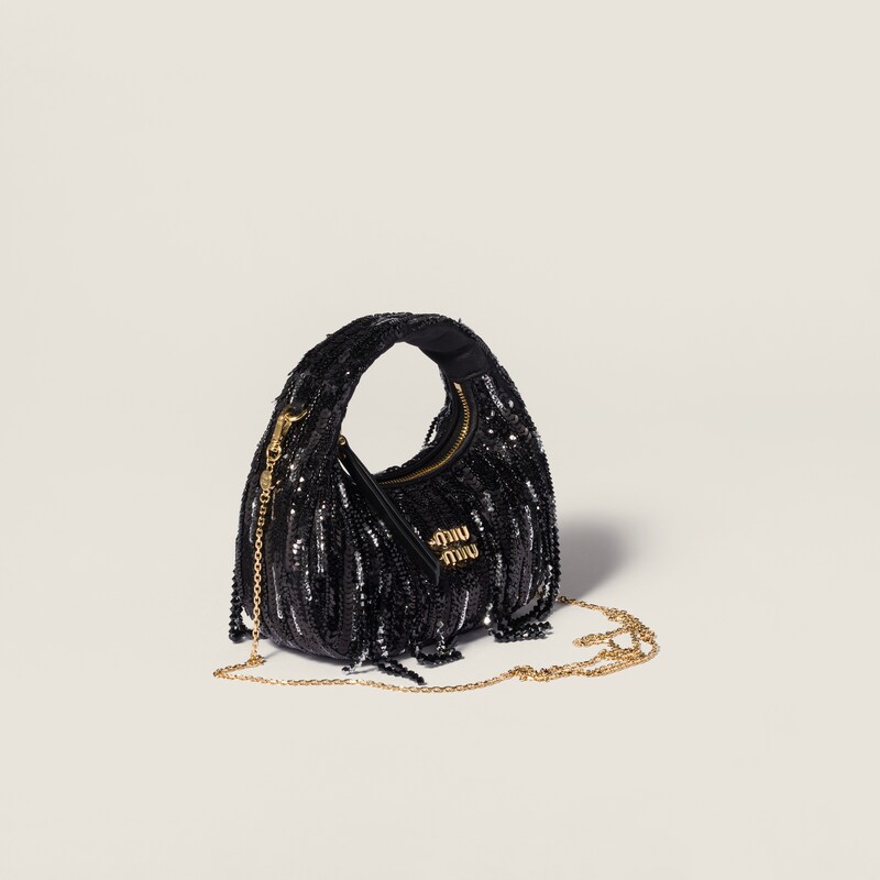 Wander satin mini-bag with crystal and sequin fringe
