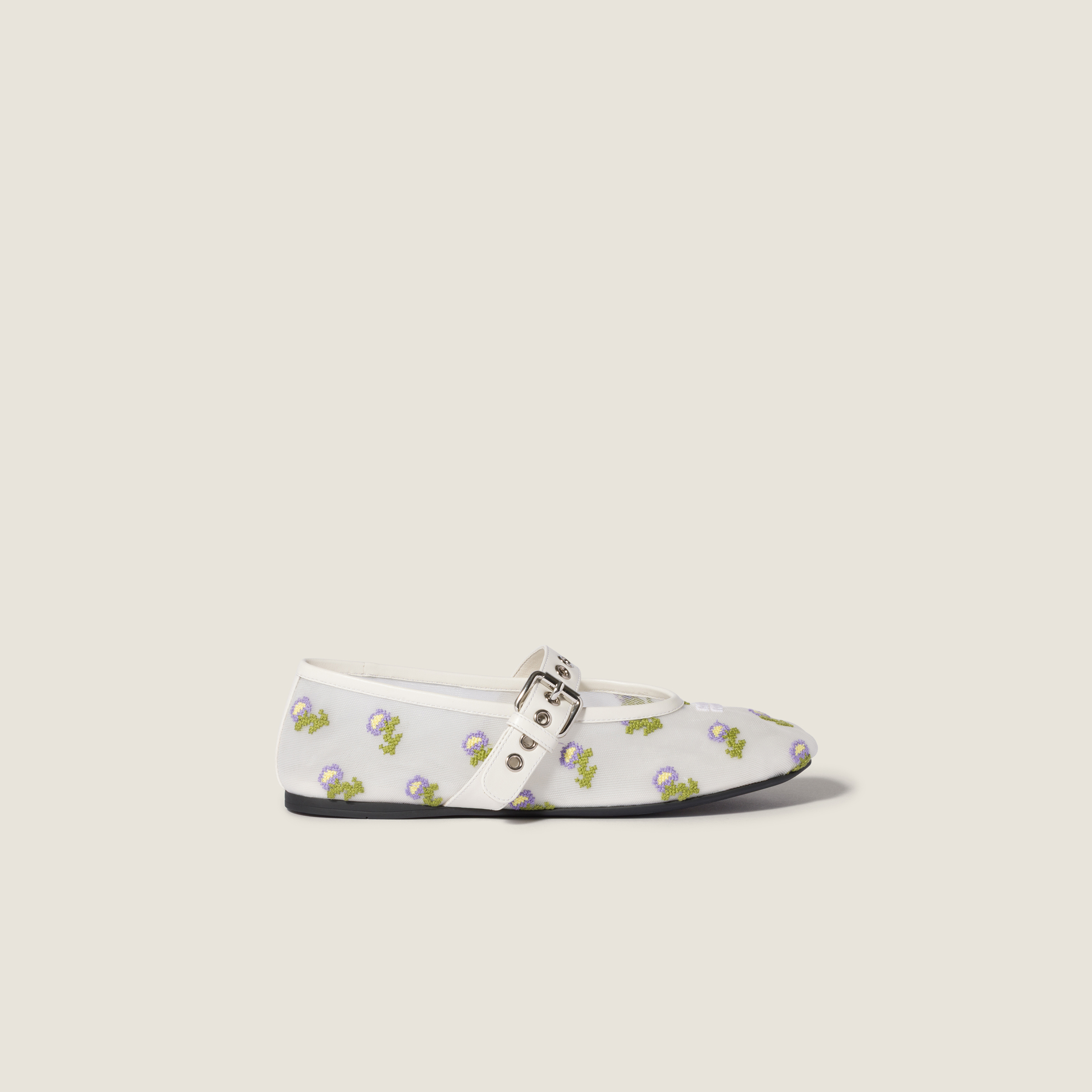 Embroidered mesh ballerinas