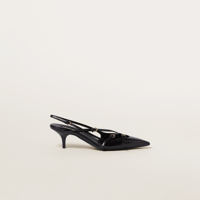 Brushed leather slingbacks with buckles