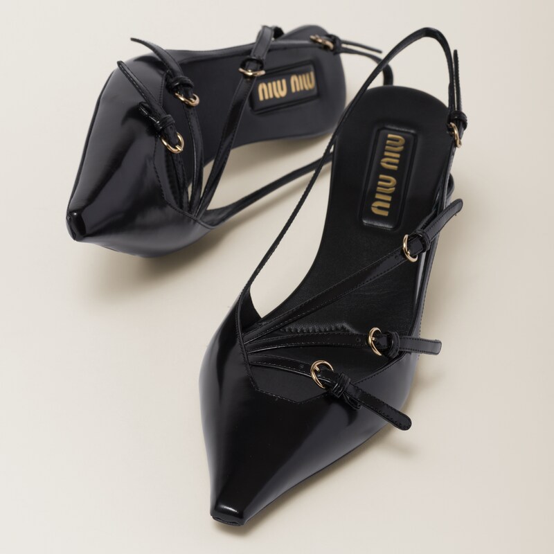 Brushed leather slingbacks with buckles