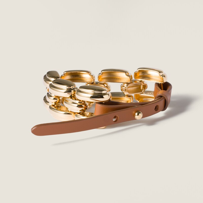 Metal and leather bracelet