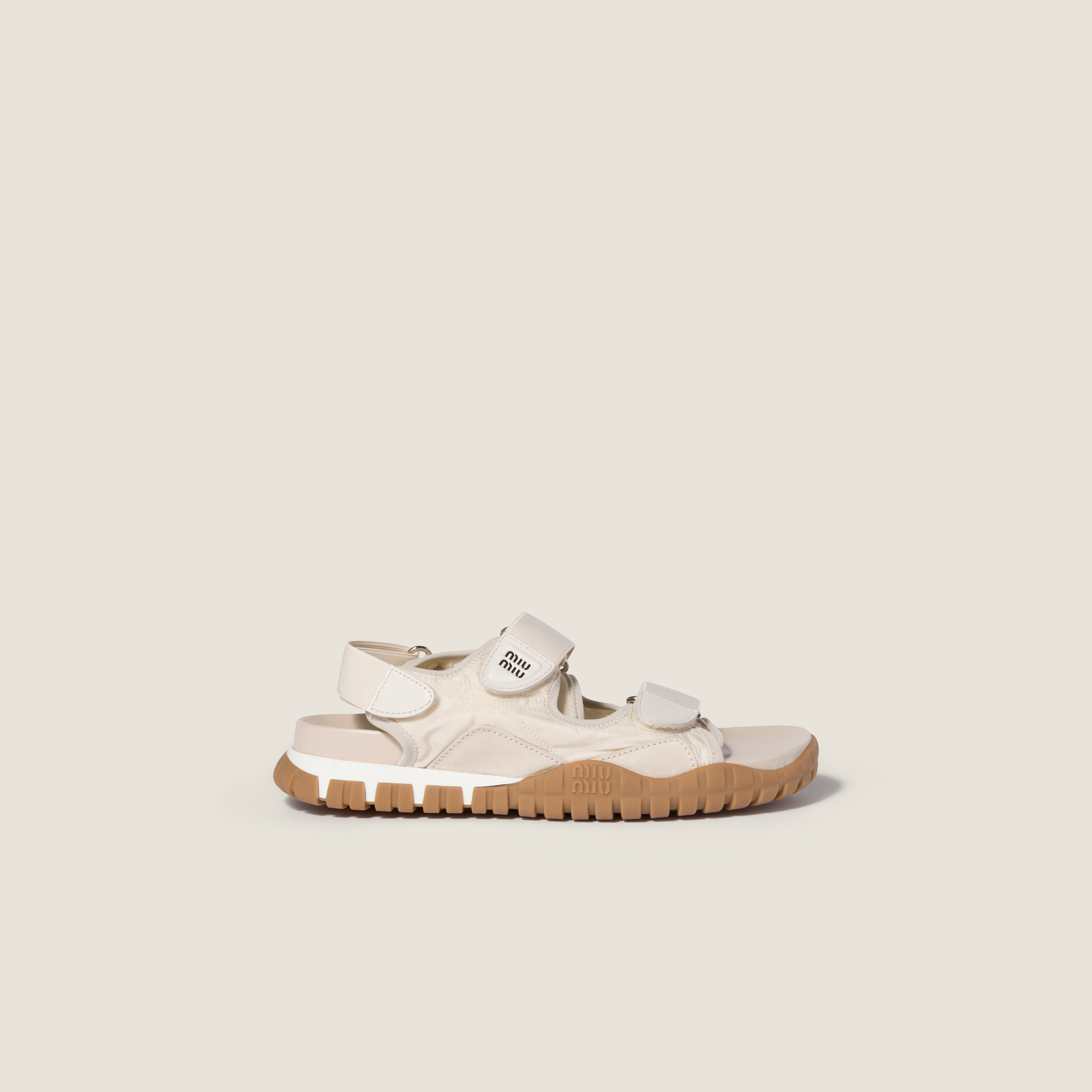 Tyre technical fabric and suede sandals