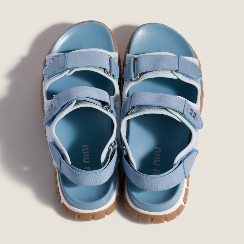 Tyre technical fabric and suede sandals