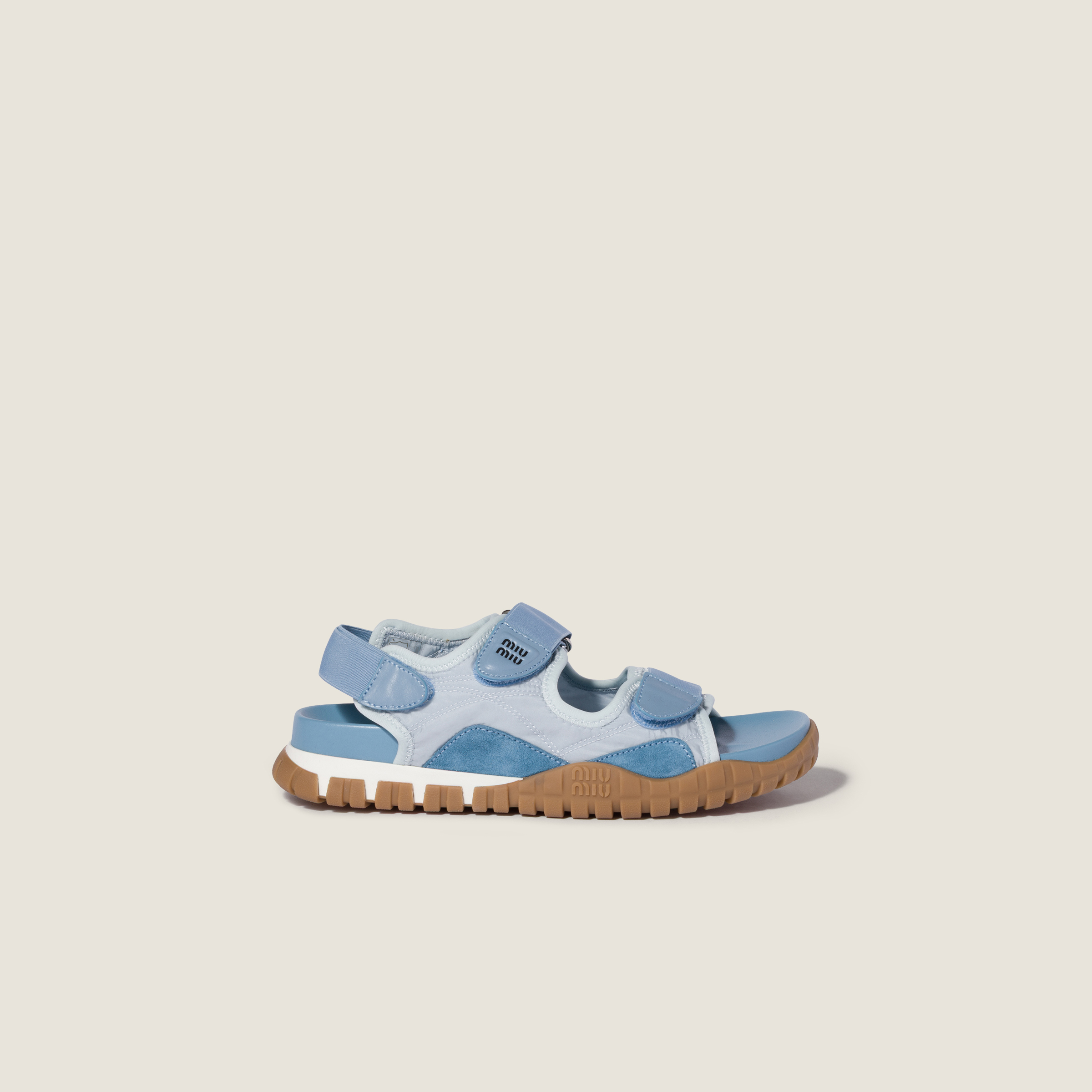 Tyre technical fabric and suede sandals