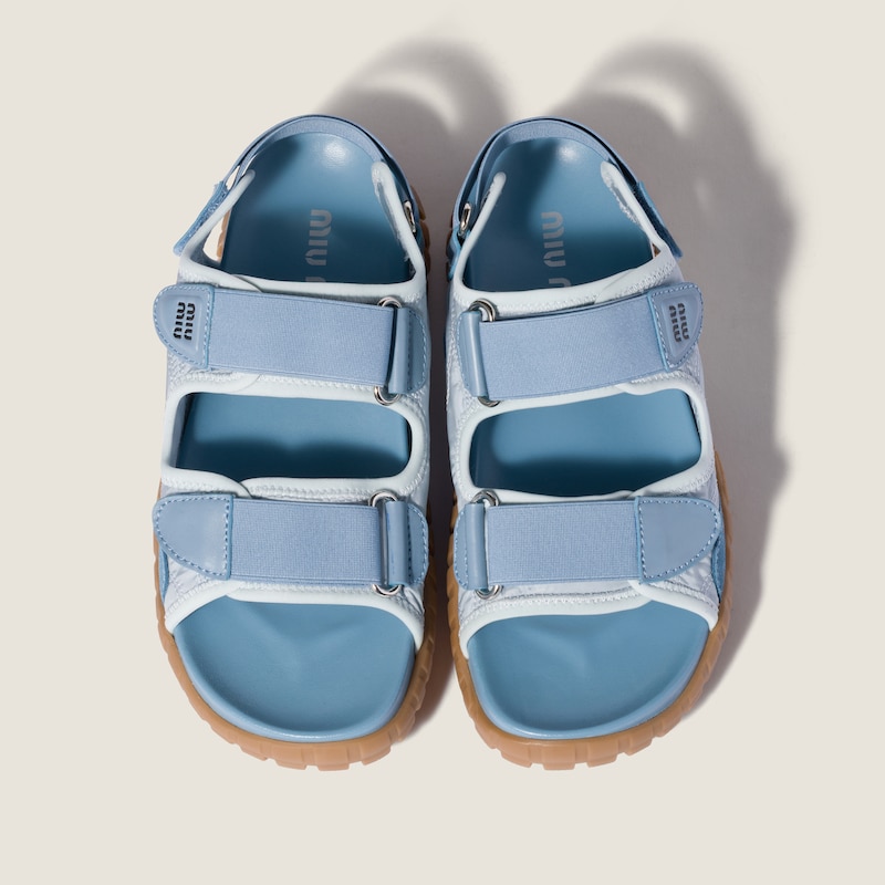 Tyre technical fabric and suede sandals