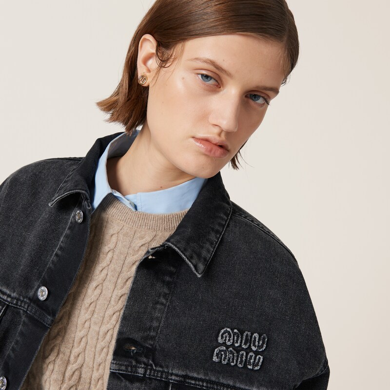 Black denim blouson jacket