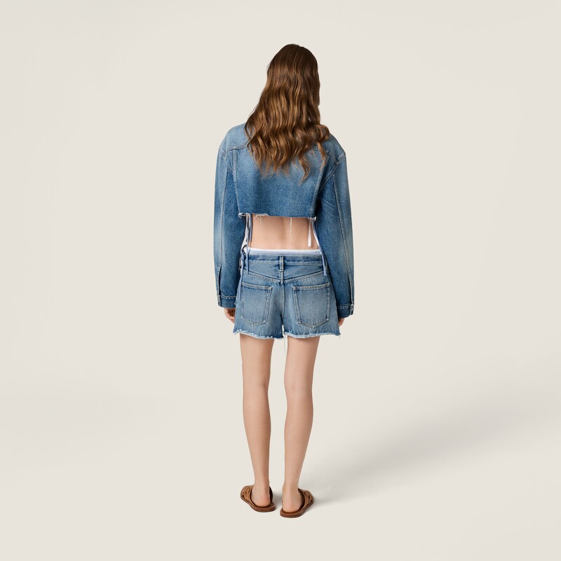 Cropped washed denim jacket