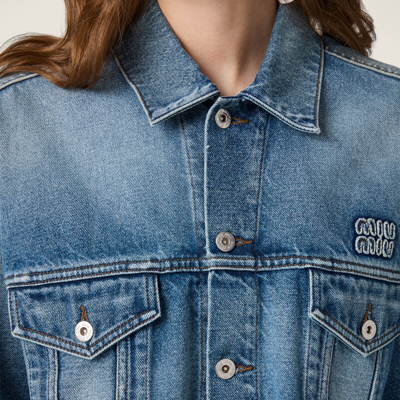 Cropped washed denim jacket