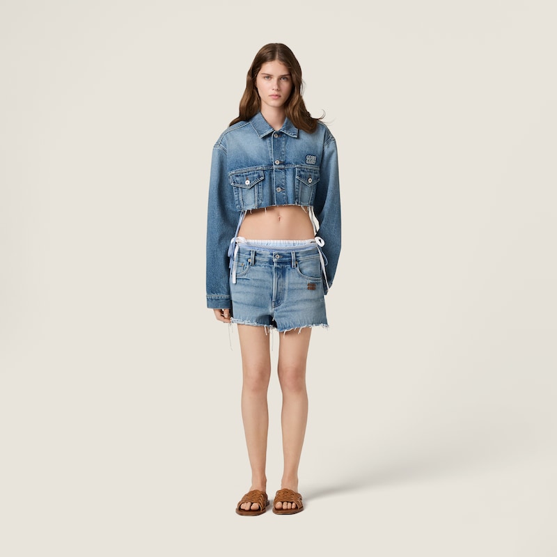 Cropped washed denim jacket