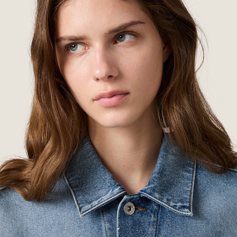 Cropped washed denim jacket