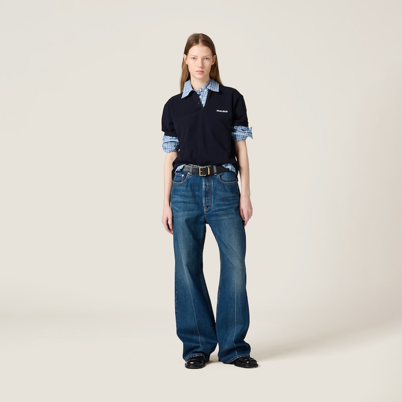 Washed denim flared jeans