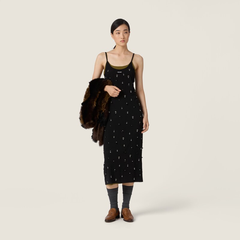 Embroidered stretch georgette dress