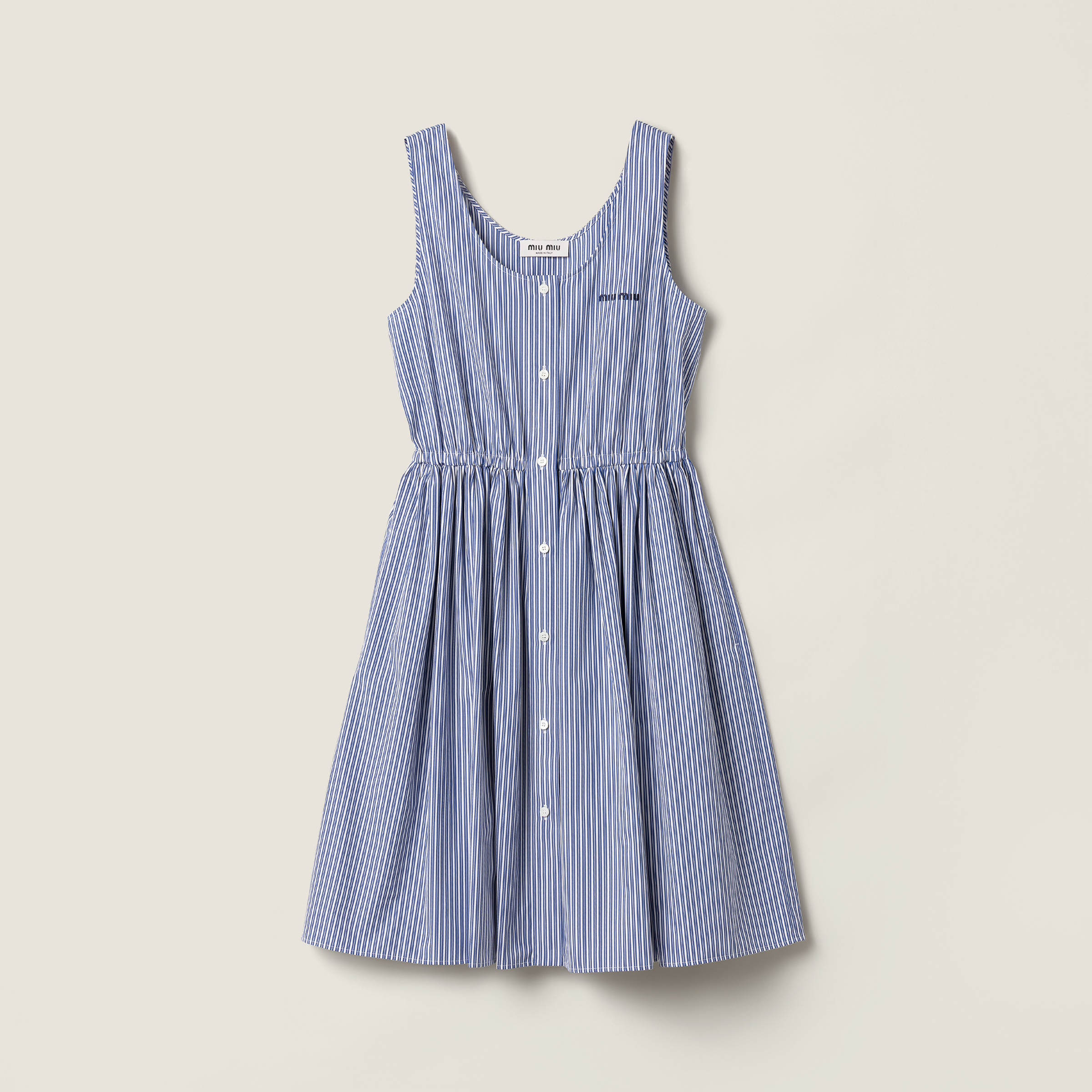Vertical stripe poplin mini-dress