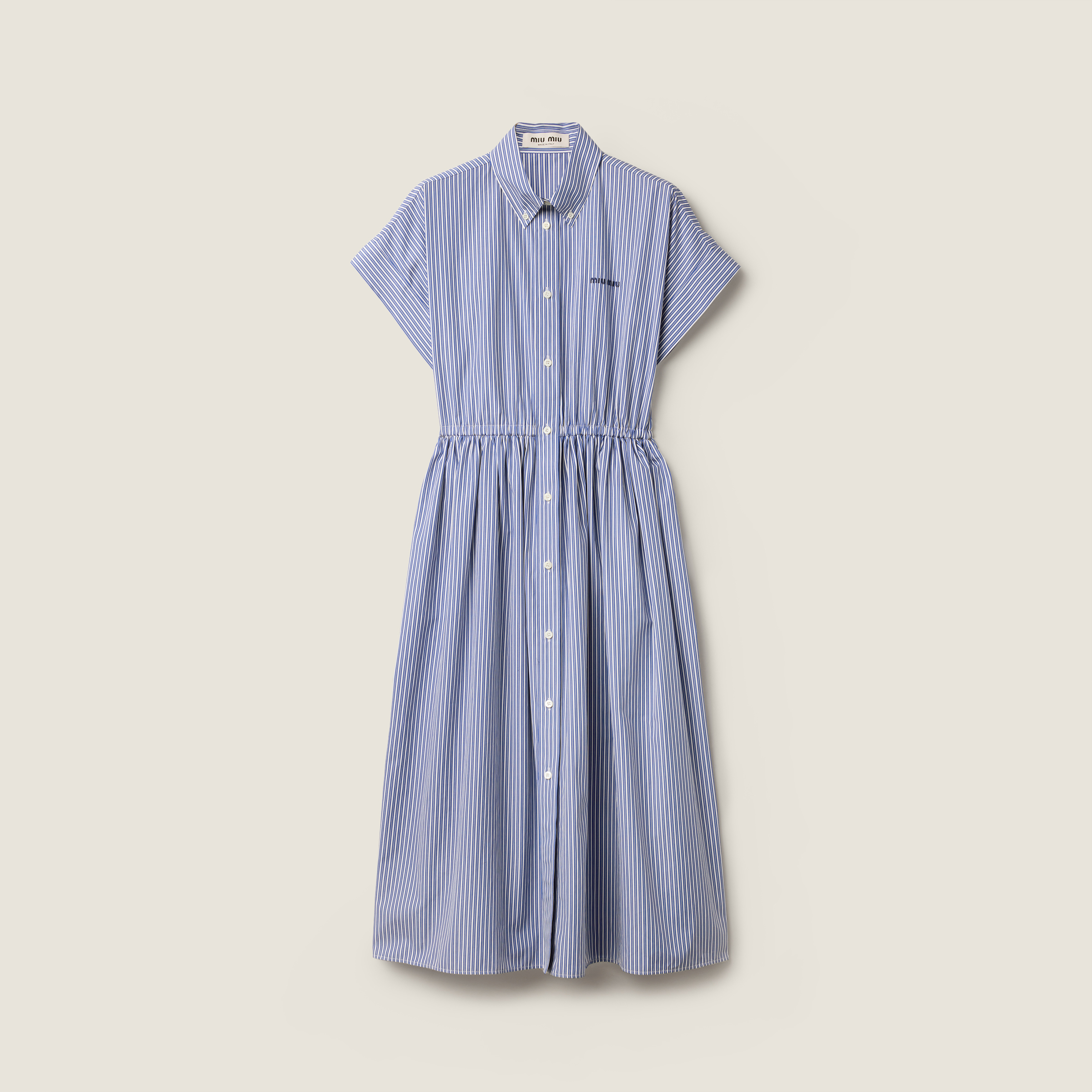 Vertical stripe poplin midi-dress