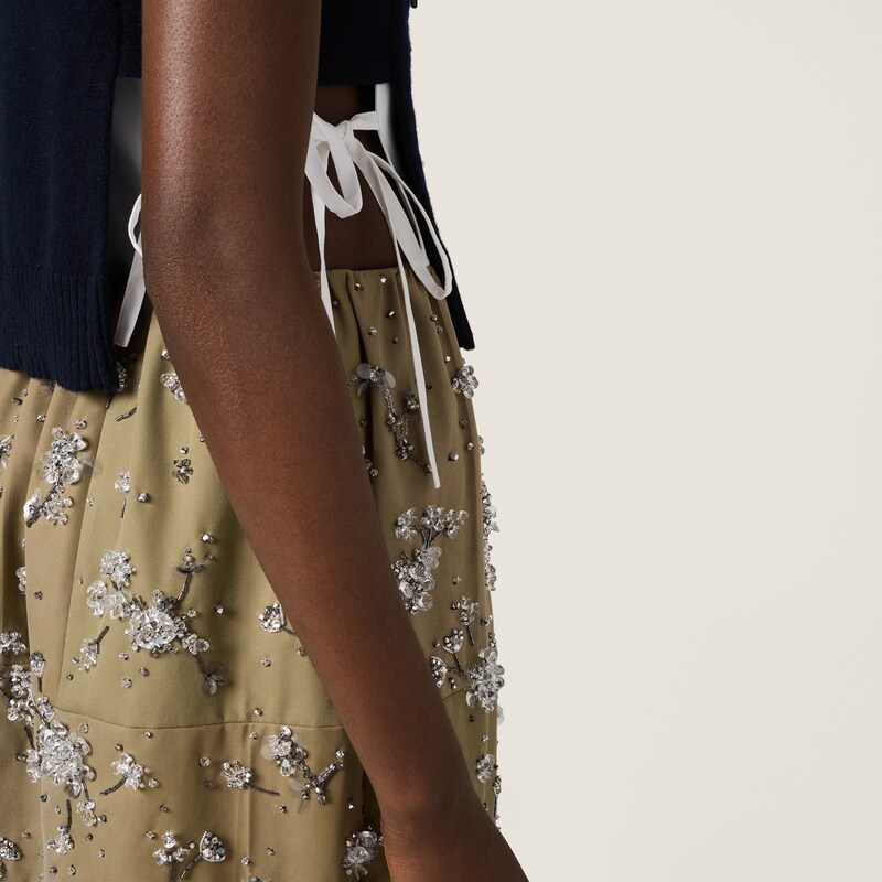 Embroidered poplin and chino mini-dress