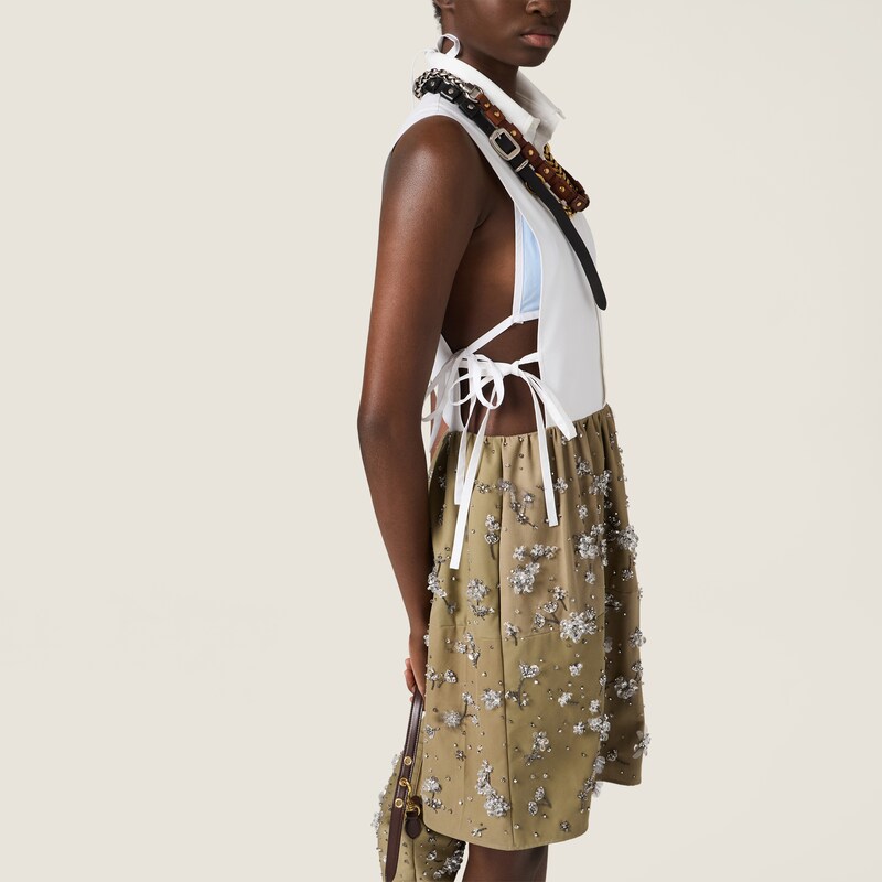 Embroidered poplin and chino mini-dress