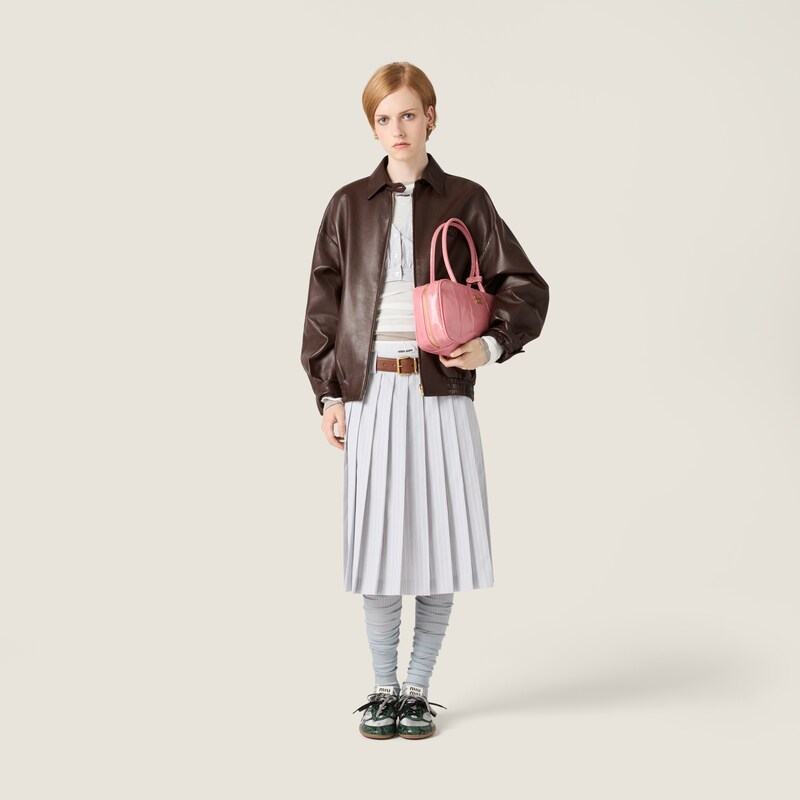 Pleated striped poplin skirt