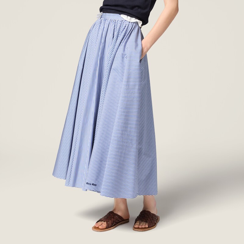 Vertical stripe poplin maxi-skirt