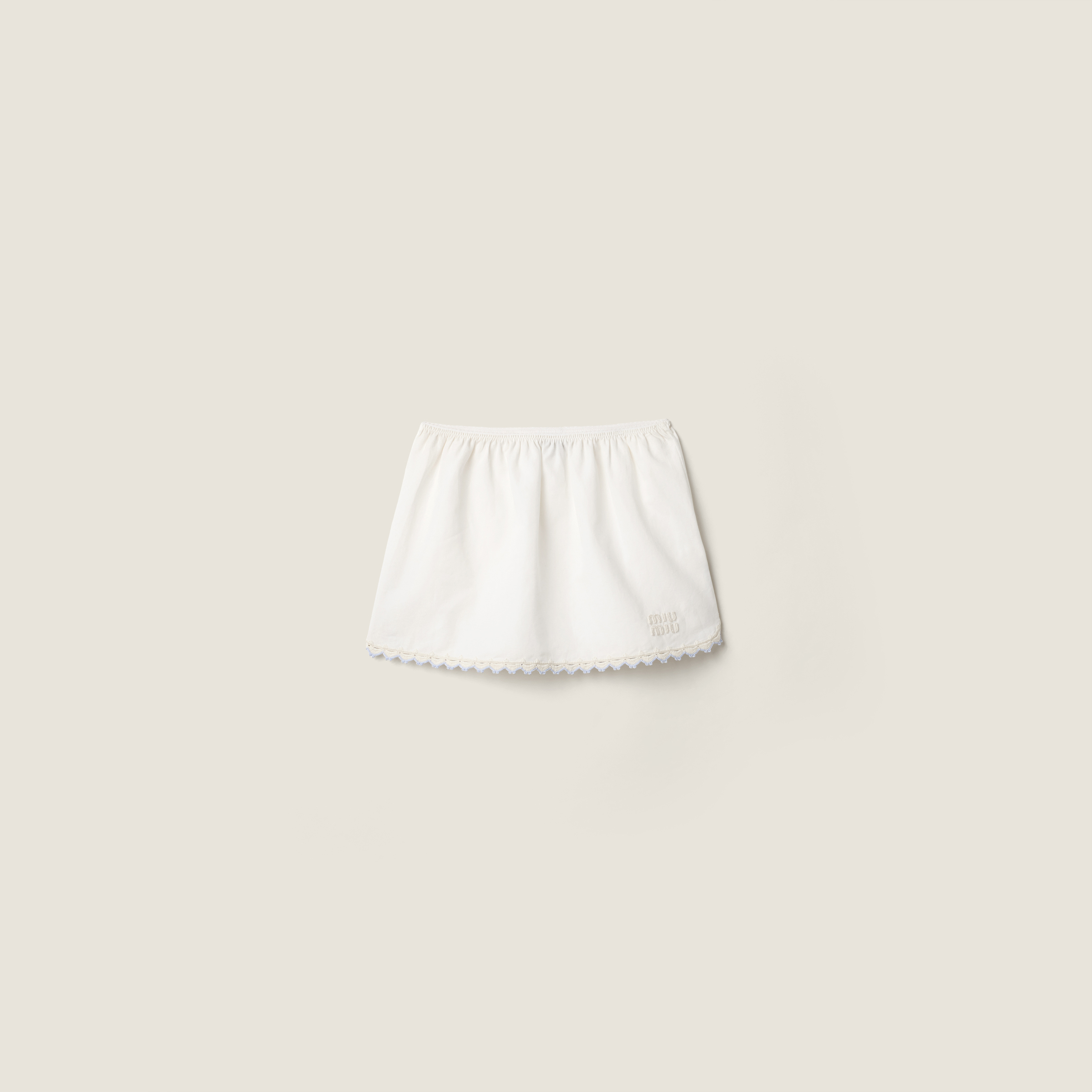 Embroidered slubbed poplin skirt
