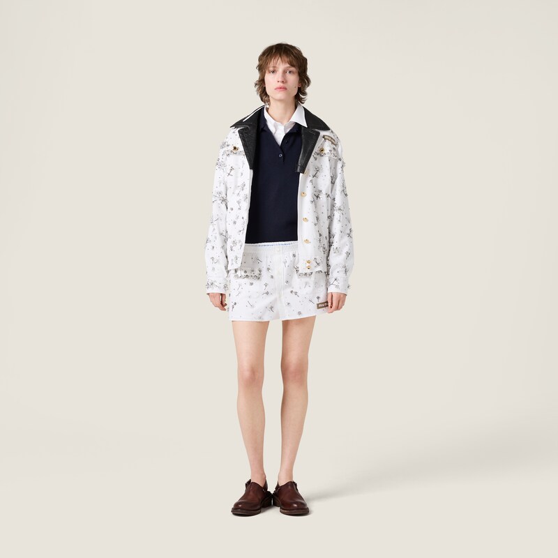 Embroidered poplin miniskirt