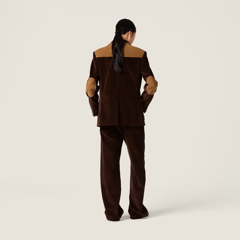 Single-breasted corduroy and leather jacket