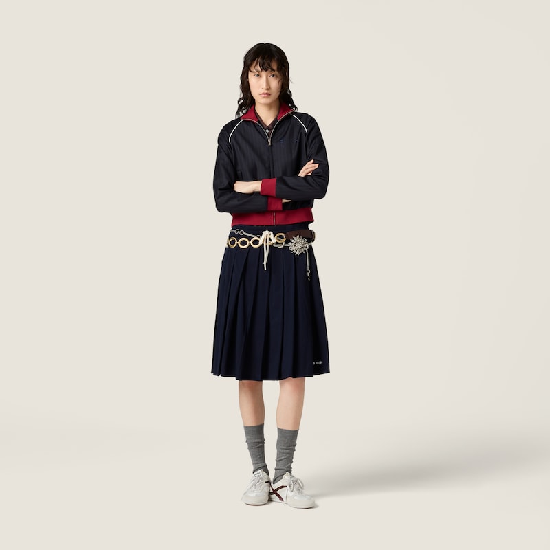 Pleated garment-dyed jersey skirt