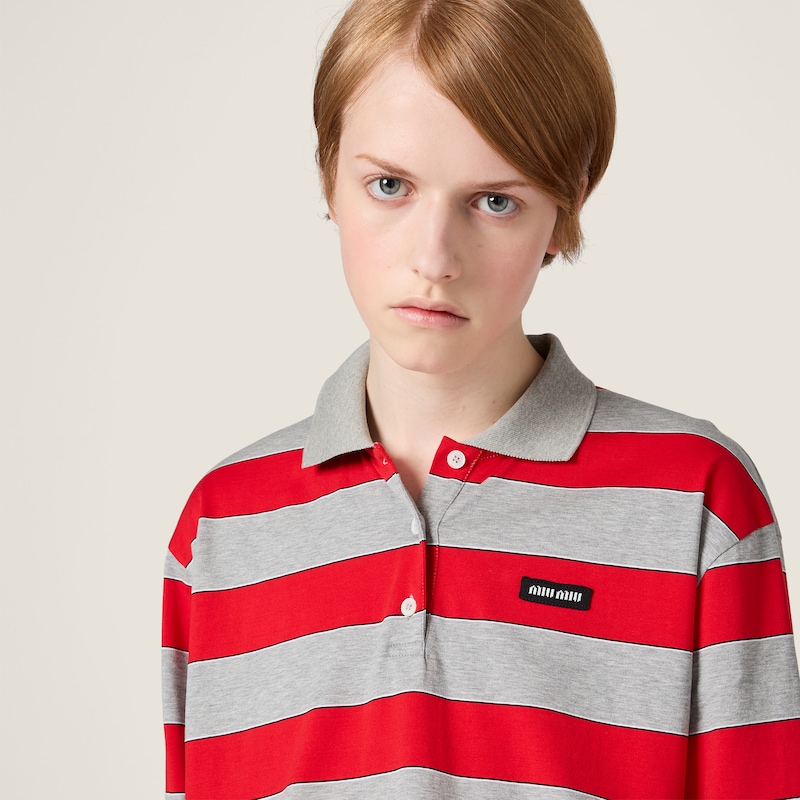 条纹平纹针织Polo衫