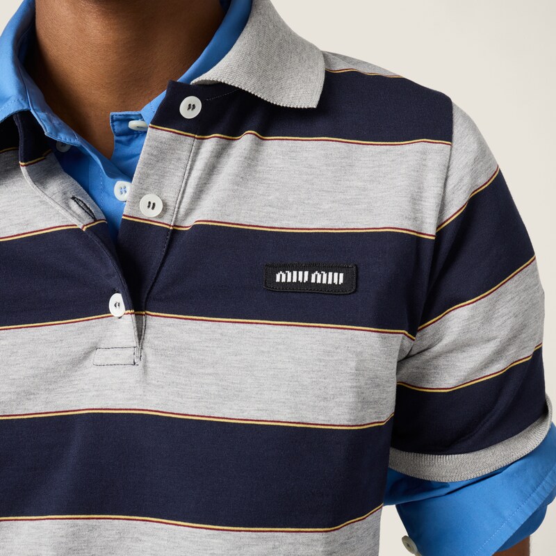 Striped jersey polo shirt