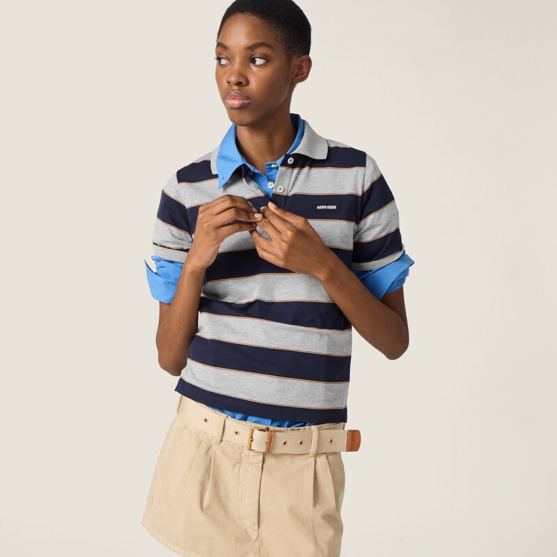 Striped jersey polo shirt