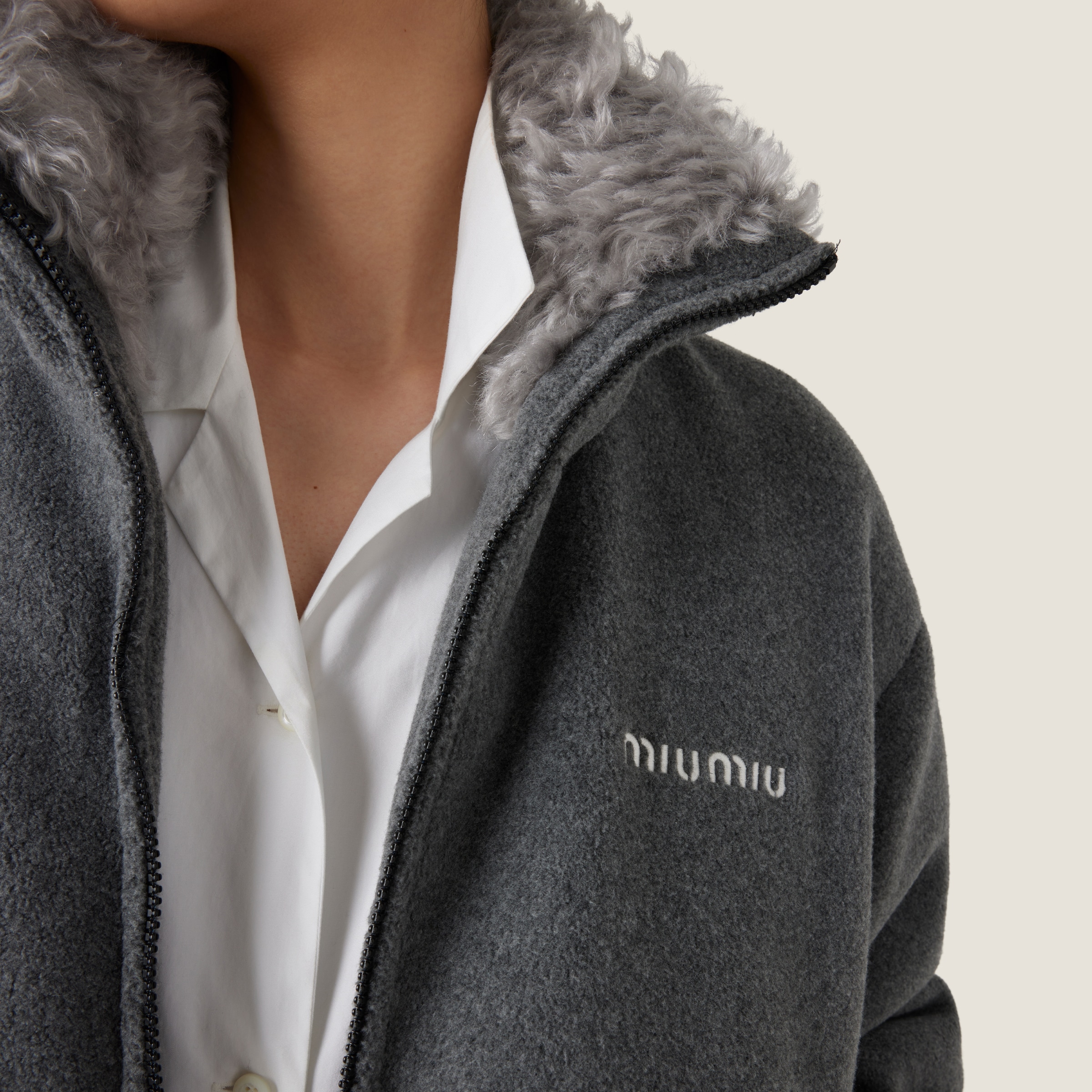 Grey Fleece Down Jacket | Miu Miu - China