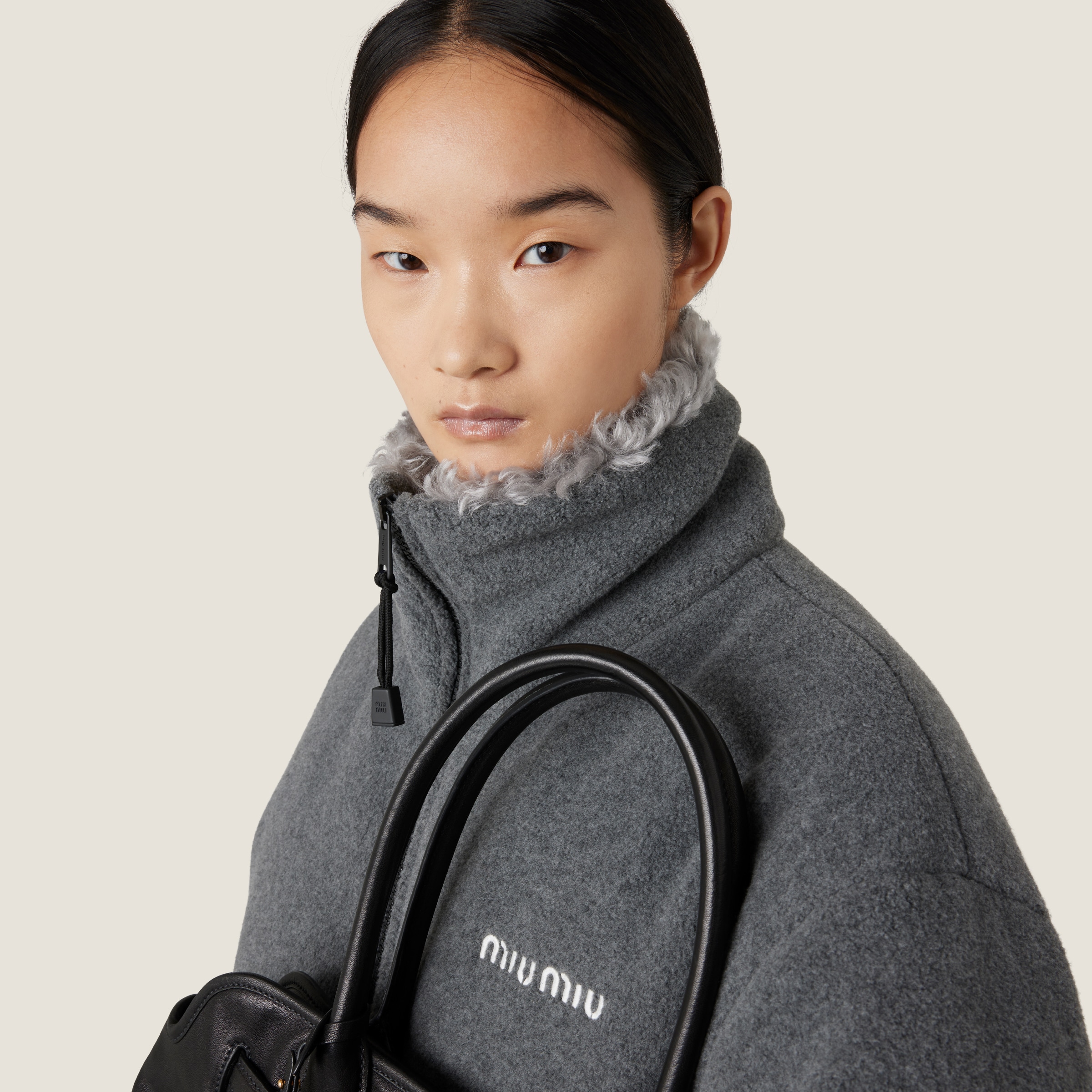 Grey Fleece Down Jacket | Miu Miu - China