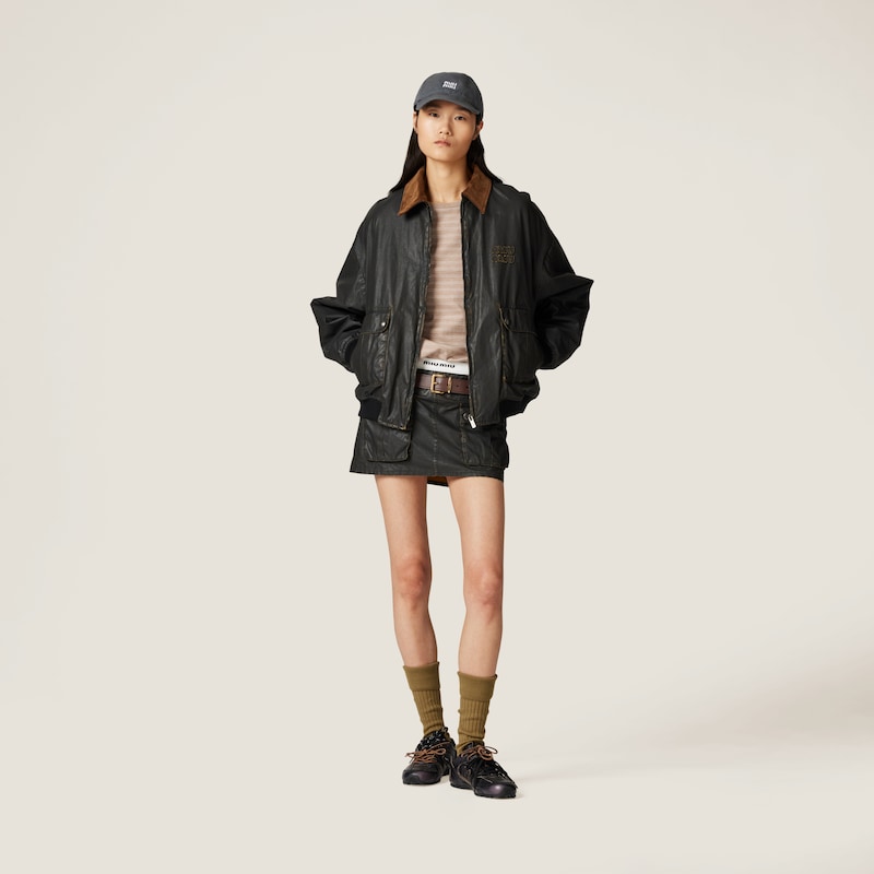 Resin-finish poplin bomber jacket