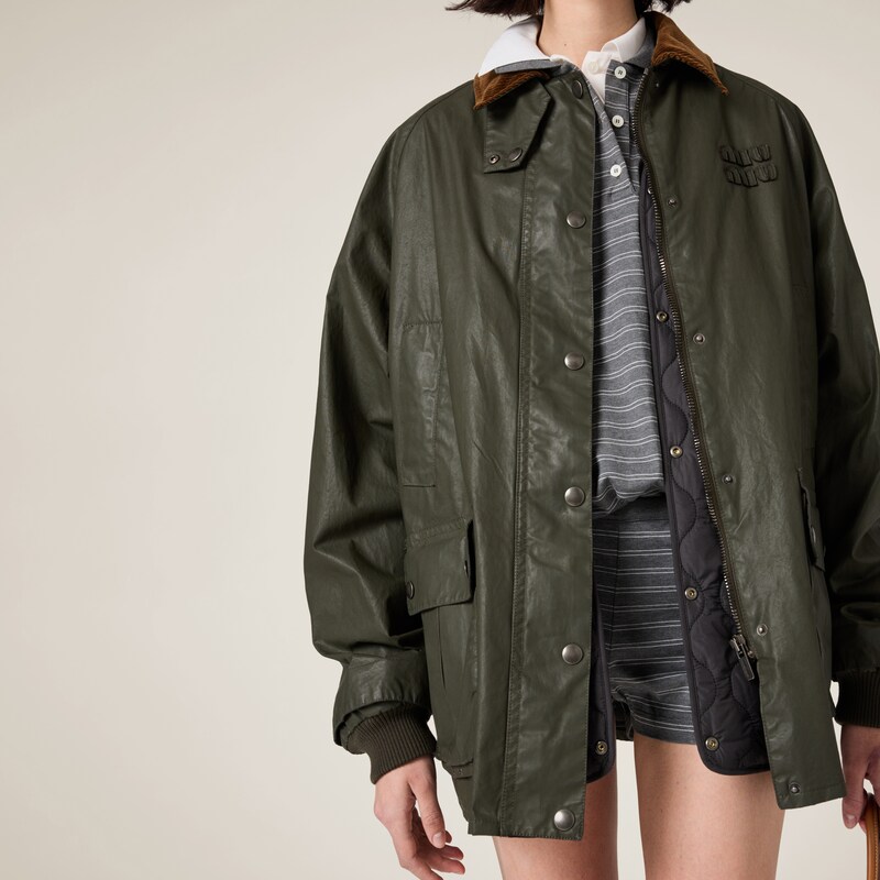 Resin-finish poplin caban jacket