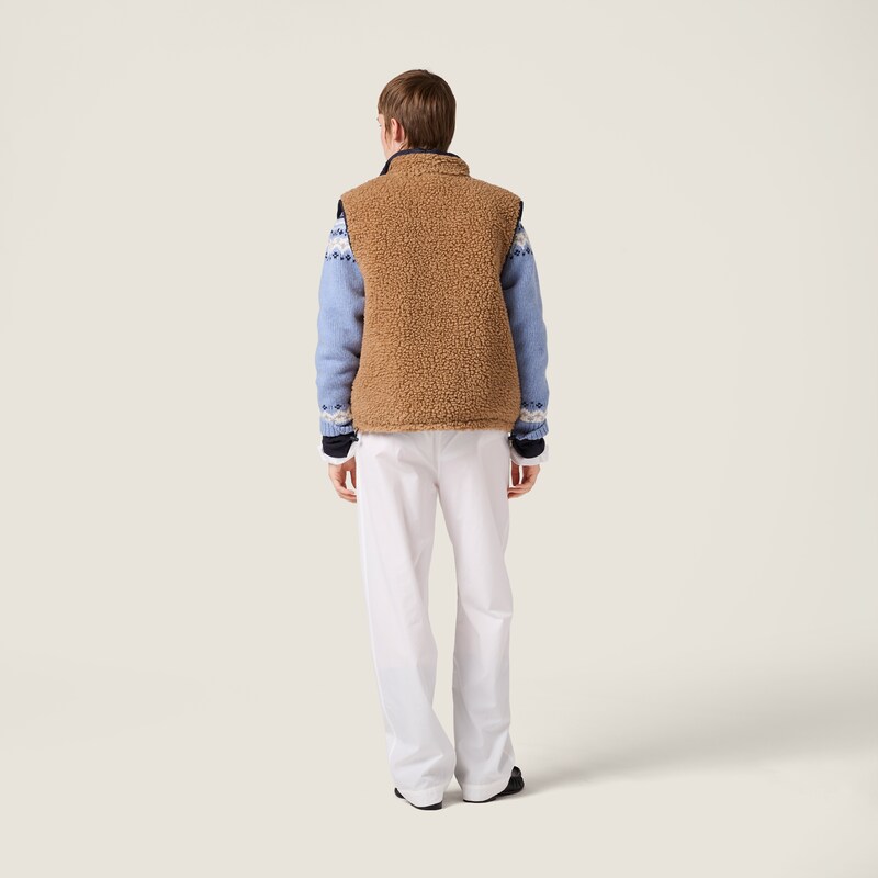 Teddy down vest with technical pongé