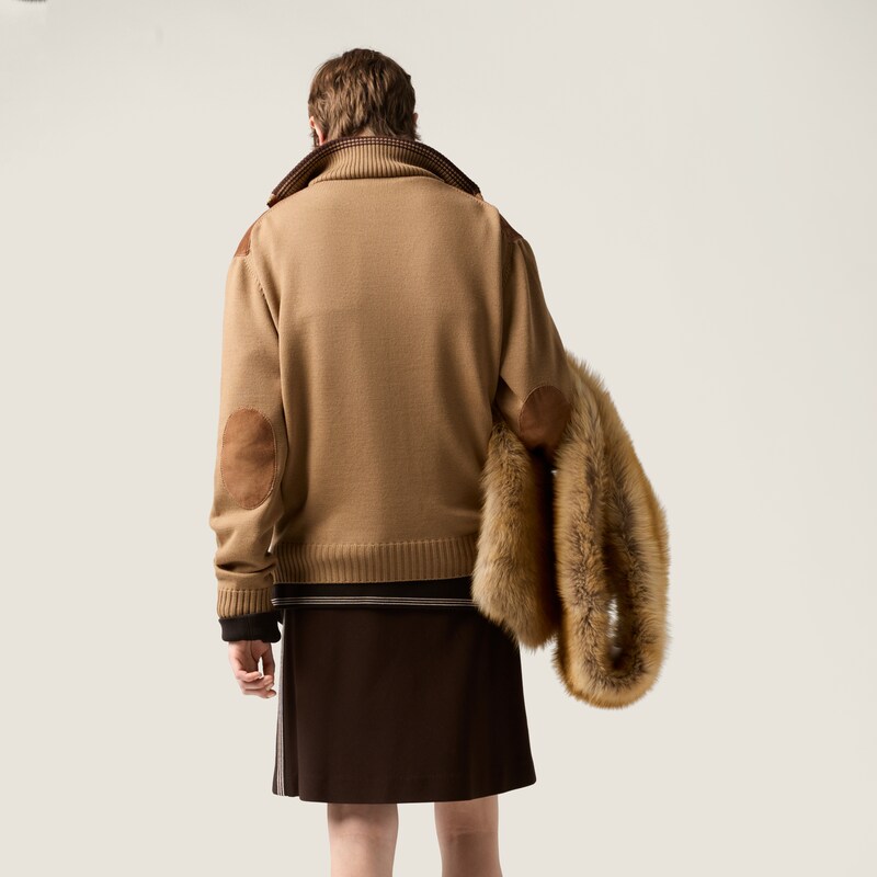 Wool and leather zipper cardigan