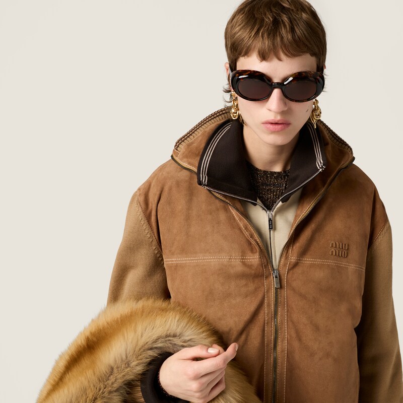 Wool and leather zipper cardigan
