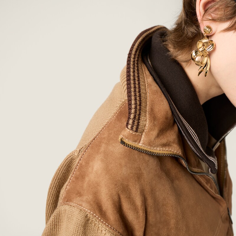 Wool and leather zipper cardigan
