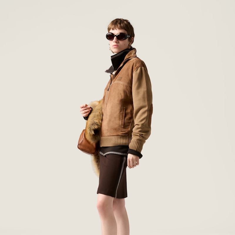 Wool and leather zipper cardigan