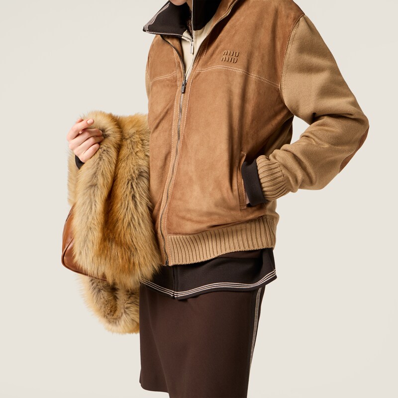 Wool and leather zipper cardigan