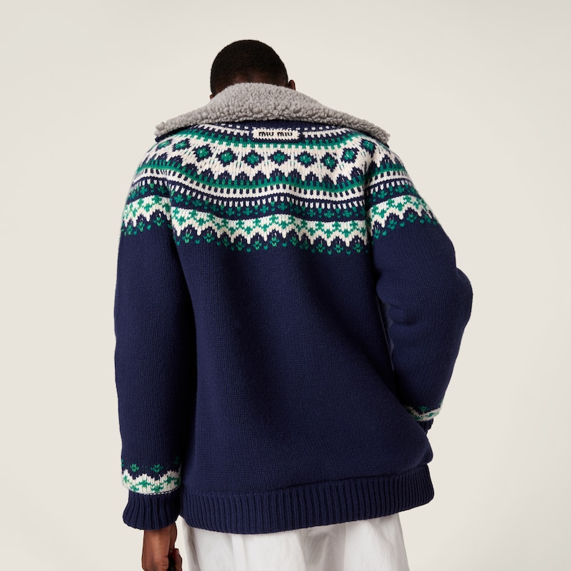 Wool and fleece cardigan with zipper