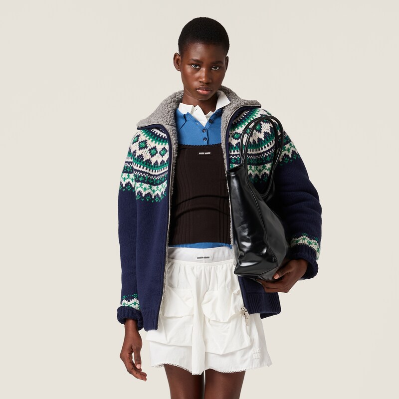 Wool and fleece cardigan with zipper