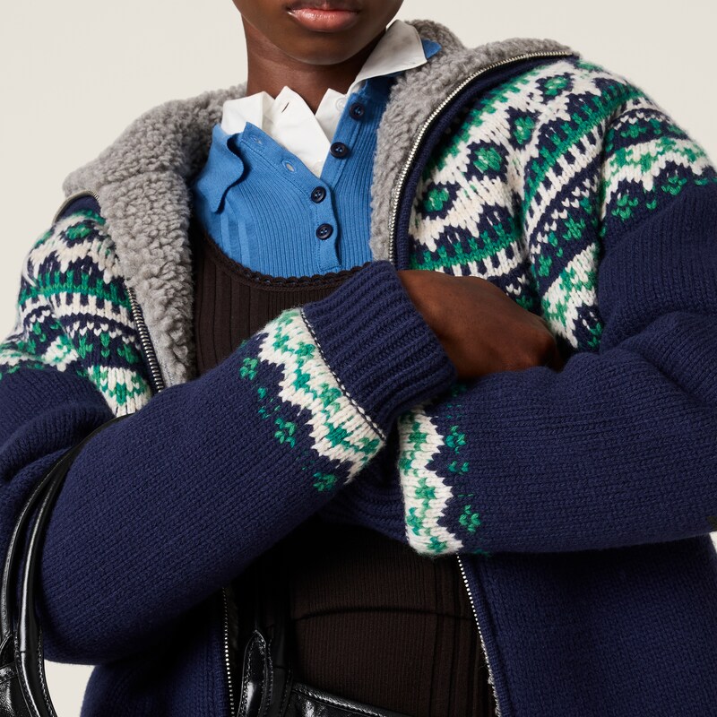 Wool and fleece cardigan with zipper