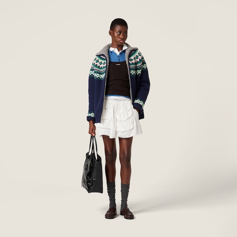Wool and fleece cardigan with zipper