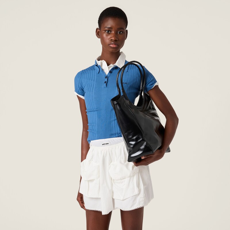 Ribbed knit wool polo shirt