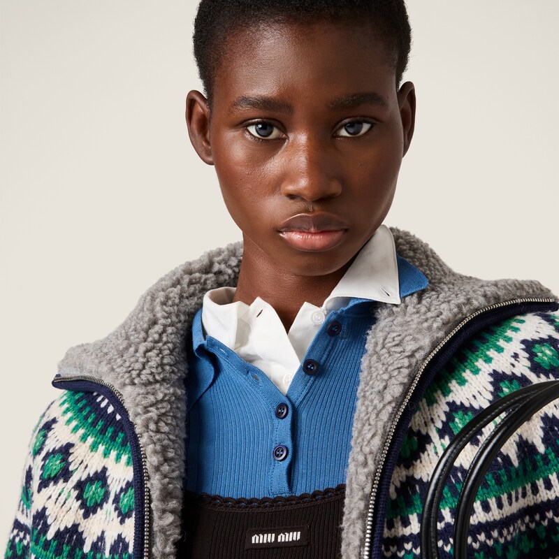 Ribbed knit wool polo shirt