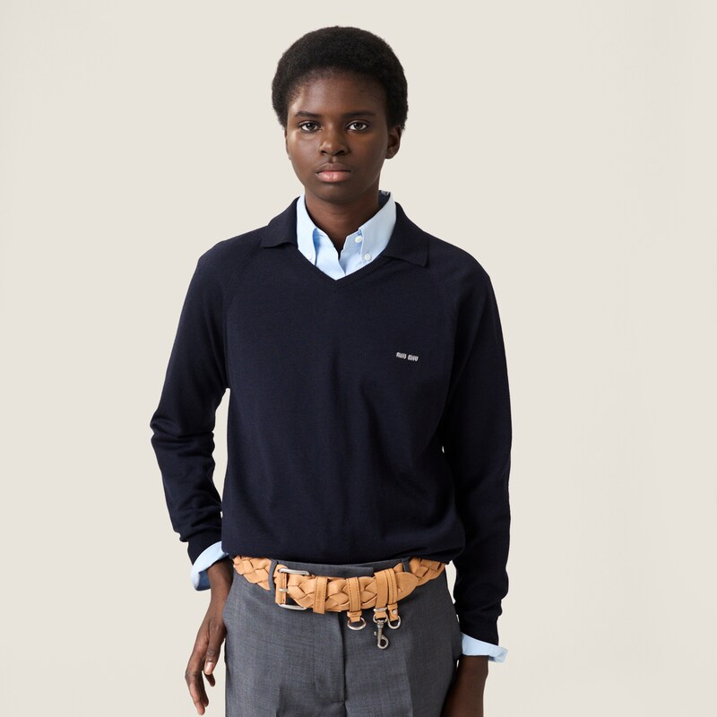 Wool polo sweater